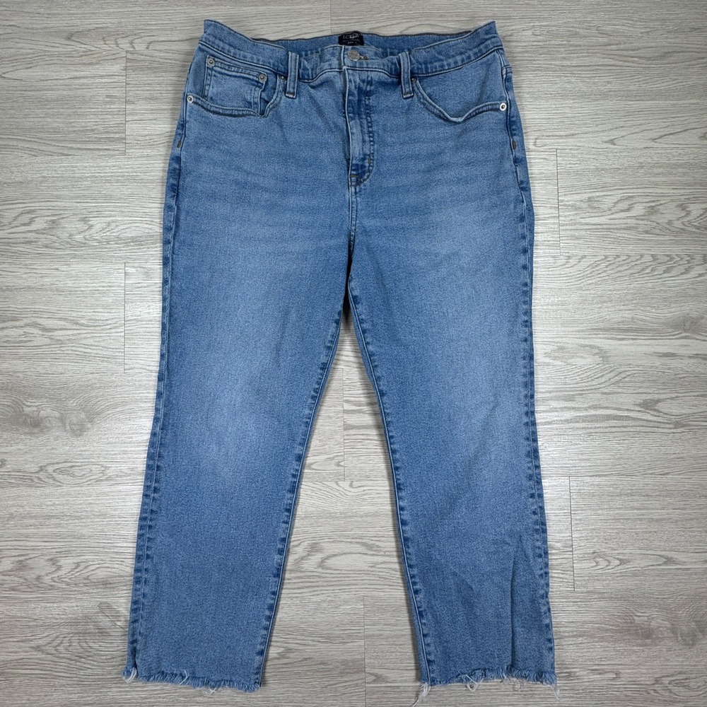 J.Crew Women's Jeans Essential Straight Blue‎ 32P Raw Hem Stretch Denim